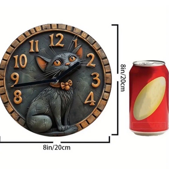 NIB! Adorable Black Cat with Orange Bow Tie Clock! - Picture 4 of 6